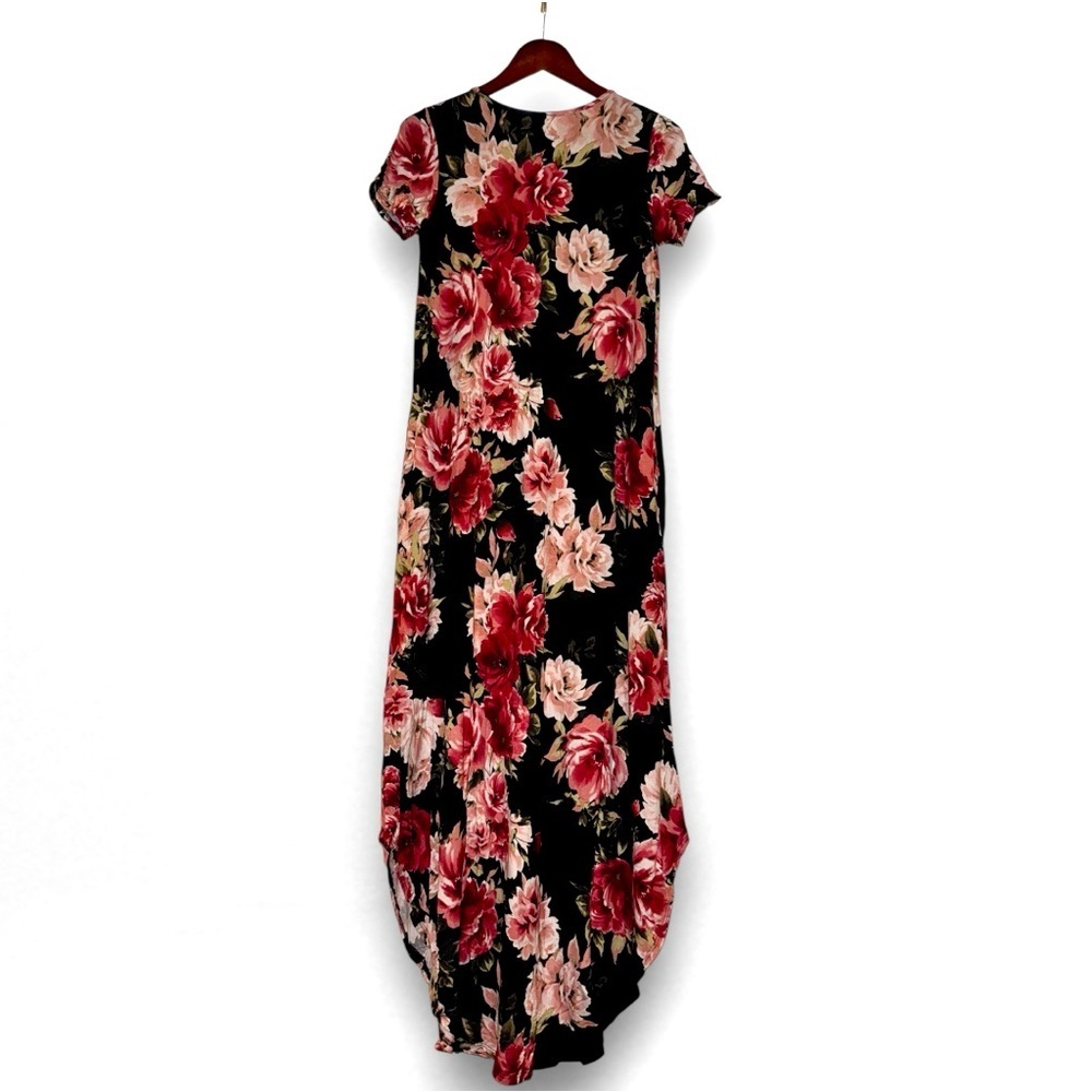 7th Ray Floral Maxi Dress Watercolor Roses Black Red Pink Small Boho Country - Picture 5 of 11